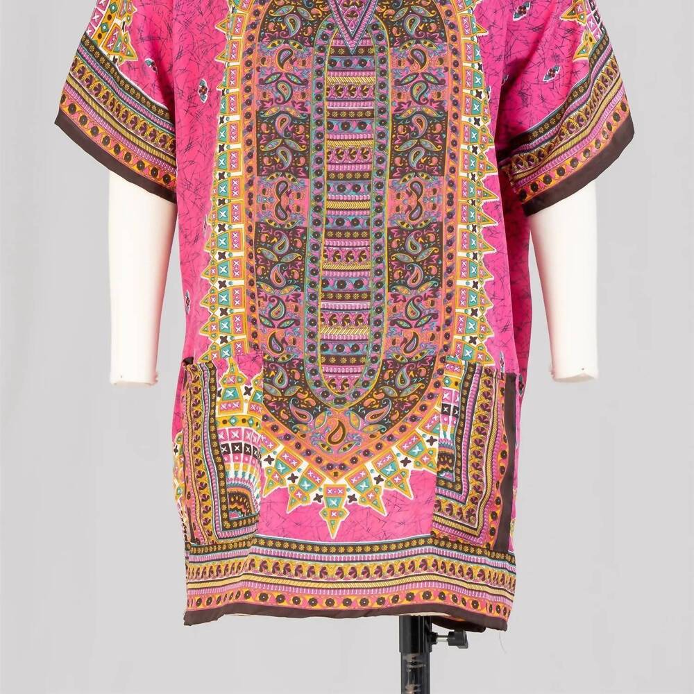 NEW NF women's two-pocket print kaftan tunic in fuchsia multi